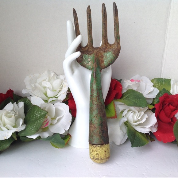 Vtg Garden Fork Rake Rump Hand Tool Metal Wood